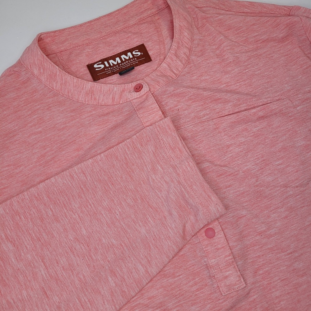 Simms Shirt Women XL Henley Fishing Stretch Roll‎ Tab Sleeve Orange Performance
